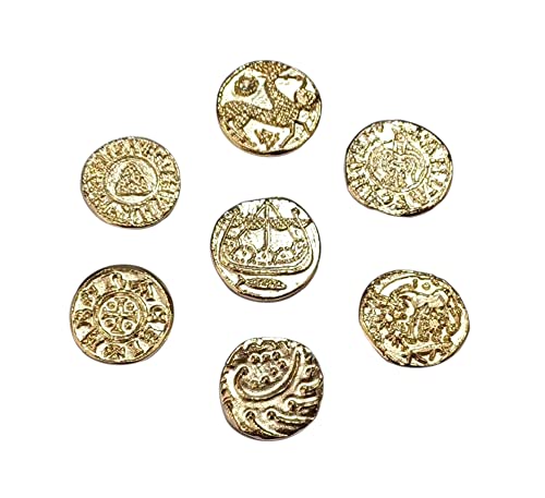 Wikingermünzen Vergoldetes Metall. Schatz der Wikinger. Ursprüngliche Geschenk-Gadget-Idee für Fans, Cosplay, Fantasie. Set 7 Reproduktion vikings coins