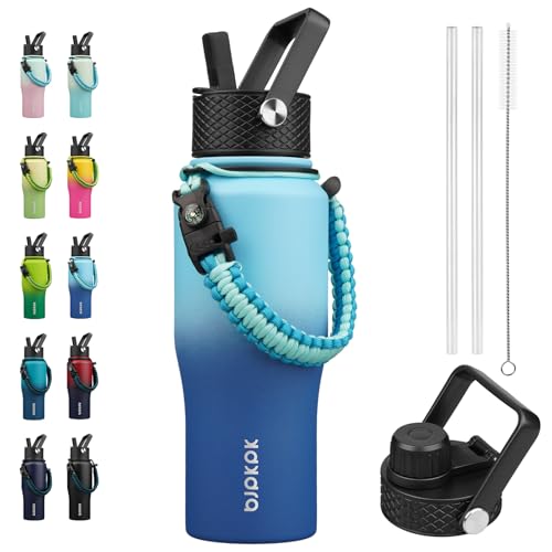 Image of BJPKPK 23oz Insulated Water Bottle with Straw Lid, Stainless Steel Bottle