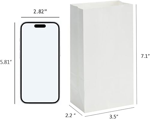 Miniatura 2 de GANKEIC 3.5 x 2.2 x 7.1 pulgadas, 50 bolsas de papel blanco para regalo, fiesta, Navidad, boda, tamaño mini