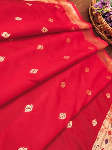Image of DEVANGI Women's Woven Paithani Banarasi Silk Dupatta /Chunni For Women, Floral Print 1 Meter Wide and 2.3 Meter Length Printed Designer Dupatta /Chunni For Girls