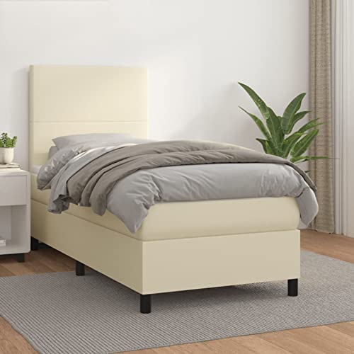 Tidyard Cama Box Spring con colchón Cuero sintético Crema 80x200 cm 1080#