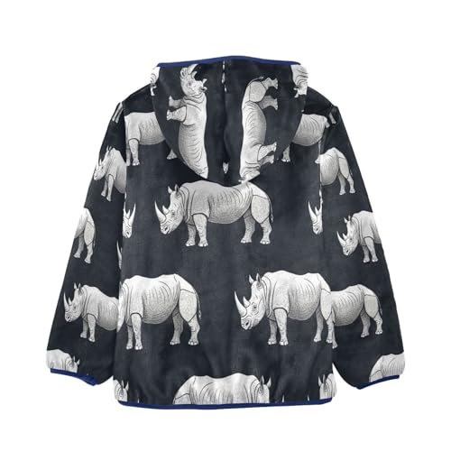 Rhino Pattern Print Design Toddler Fleece Jacket Girl Boys Hooded Fleece Jacket Coat Warm Outwear Zip-up 3-10T2