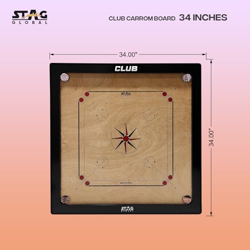 Image of STAG GLOBAL Club Carrom Board Set with Accessories - Premium Hardwood Game Board for Family Entertainme with Smooth Playing Surface, Complete Carrom Kit for All Ages and Skill Levels 2.5 inch