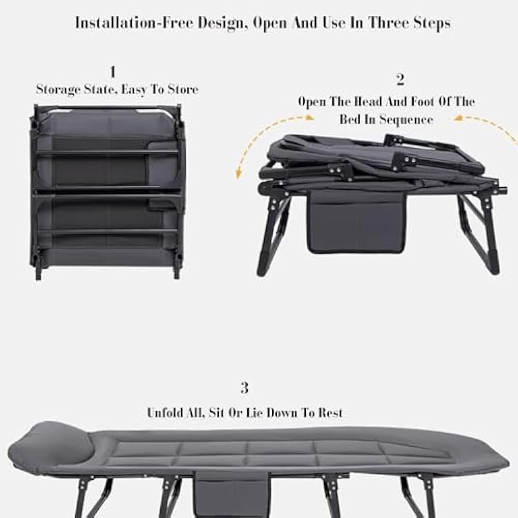 Folding Bed,Folding Bed with 6 Adjustable Positions,Adult Folding Camping Bed,This Folding Bed Has A Folding Function and is Easy to Carry