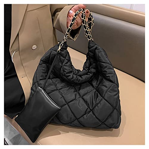 GRPKSSIB Women's Puffer Bag Quilted Shoulder Bag Nylon Tote bag Puffy Handbag Chain Straps with Coin Purse 2 in 14