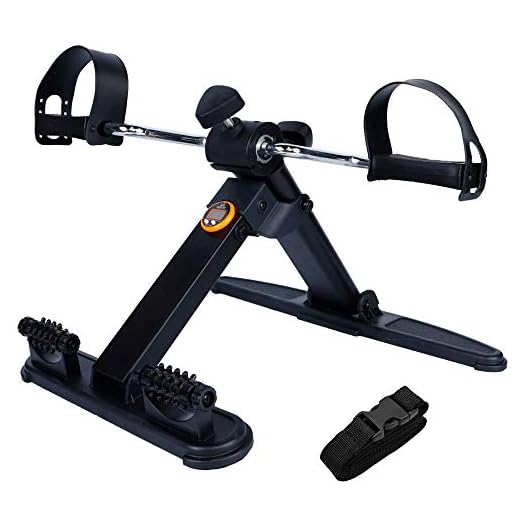 Hausse Folding Exercise Peddler Portable Pedal Exerciser for Legs and Arms, with 2 Massage Rollers, Upgrade Medical Folding Pedal Exerciser with Electronic Display, Black