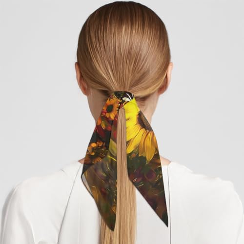 Vintage Sunflower Daisy Floral Square Silk Scarf for Women, 23.6" Lightweight Fashion Scarves Wraps, Silk Like Hair Neck Scarf Headband Bandanas for Ladies4
