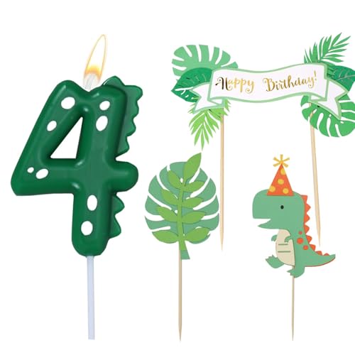Velas de aniversário números, velas de dinossauro 4 anos, com top bolo, números 4 velas verdes, decoração de aniversário de festa