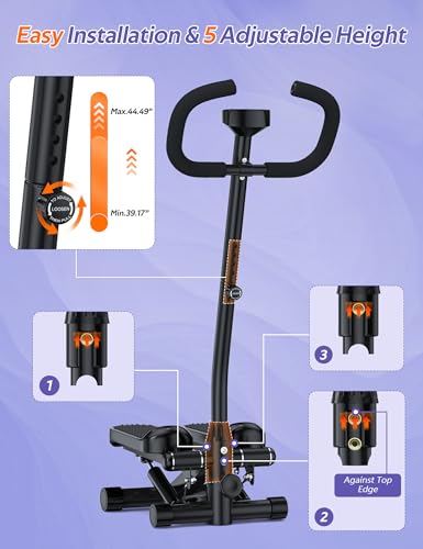 Image of Amicus Mini Stepper with Handlebar for Exercise, Stair Stepper with Resistance Band, Hydraulic Fitness Stepper Machine for Home, 330lbs Weight Capacity