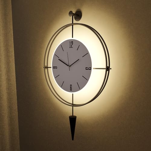 Image of FUNTLY Lavipen Black White Led Wall Clocks for Living Room, 50cm Large Modern Silent Wall Clock, Gold Clock with No Ticking, Scandinavian Design with Sweep Movement, for Home Decor (Black White Led)