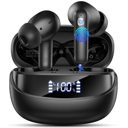 Wireless Earbuds Bluetooth Headphone, Bluetooth 5.4 Earbuds Noise Cancelling, 45H Deep Bass Stereo Sound Earphone Wireless Headphone with Dual LED Power Display, 4 ENC Mic, Type C Fast Charge Ear Buds