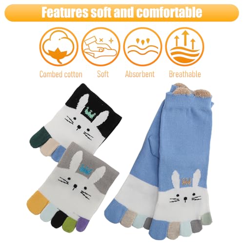 Kids Girls Cotton Cute Socks, 5 Pair Mid Calf Toe Socks Cartoon Breathable Five Finger Cotton Socks3