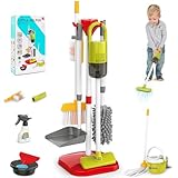 XIAPIA Toddler Cleaning Set, 14 Pcs Kids Cleaning Toy Set with Electric Toy 2 in 1 Vacuum That Really Works, Pretend Play Home Cleaning Playset, Broom and Dustpan Set, Birthday Gifts for Girls & Boys