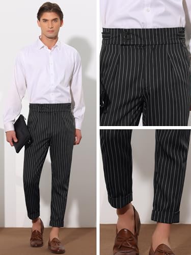 Lars Amadeus Striped Dress Pants for Men's Pleated Front Business Tapered Cropped Trousers4