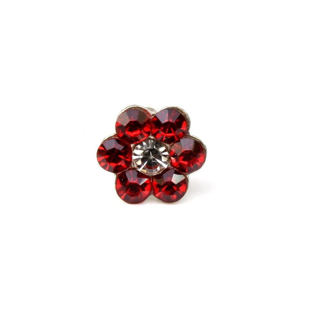 Karizma JewelsIndian style silver Plated Red white crystal Piercing Nose stud push pin