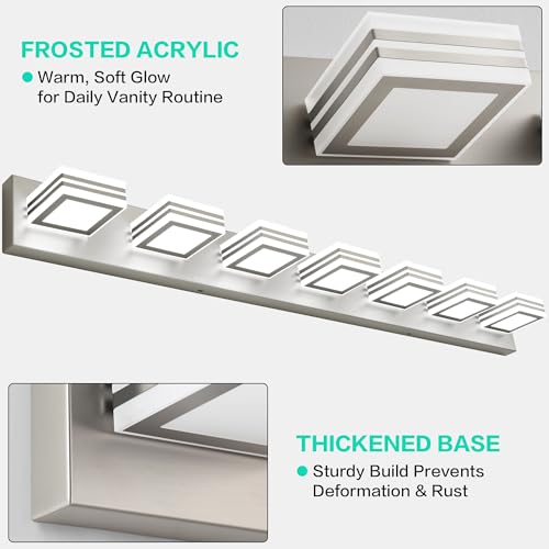 Image of SOLFART LED Modern Vanity Lights Fixtures - 7 Lights Acrylic Brushed Nickel Modern Bathroom Wall Light Over Mirror 46inch