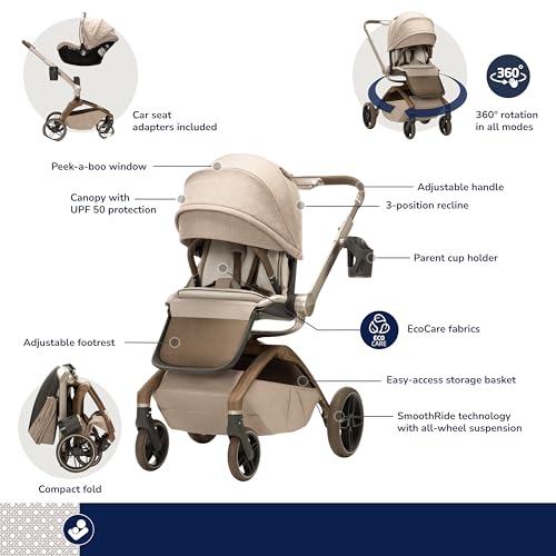 Image of Maxi-Cosi Tana 360 Rotating Modular Stroller, Stroller and Car Seat Combo Travel System, Natural Heritage