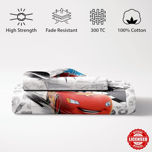 Image of Sassoon Disney Pixar Cars (Lap) Digital Printed, Cotton Single Bedsheet, 300 TC, 1 Pillow Cover, Fade Resistant, Bedsheet for Kid's Bedroom, (1.50m X 2.35m)