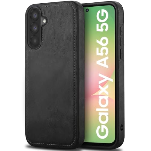 Image of TheGiftKart Genuine Leather Finish Back Cover Case for Samsung Galaxy A56 5G | Shockproof Design | Raised Edges for Camera & Screen Protection | Stunning Minimalist Case Cover for Samsung A56 (Black)