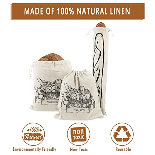Linen Bread Bags-3 Pack Pure Natural Unbleached Bread Bags, Large And Extra Large Bread Loaf Bags For Artisan Bread Storage, Flax Bread Bags, Reusable Drawstring Bags For Homemade Bread (2 Squares + 1 Rectangle) #TOP3