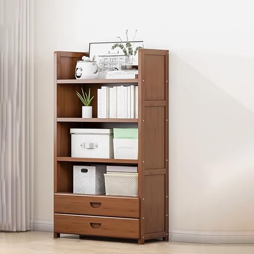 Estantería de bambú con cajones, estante de almacenamiento abierto, alta capacidad de carga, diseño moderno para oficina en casa, sala de estar, dormitorio, 50 x 24 x 160 cm, duradera y elegante.