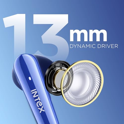 Image of Intex Excel Buds ITW202 (ANC), Active Noise Cancellation 32dB, 40ms Low Latency, Quad Mic, Upto 50Hr Playback, 13mm Dynamic Driver for Deep Bass & Crystal Sound, Bluetooth v5.3, Type C Charging (Blue)