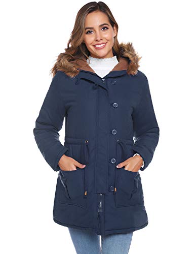 iClosam Women's Warm Winter Coats with Hooded Faux Fur Lined Outwear Jacket Dark Blue