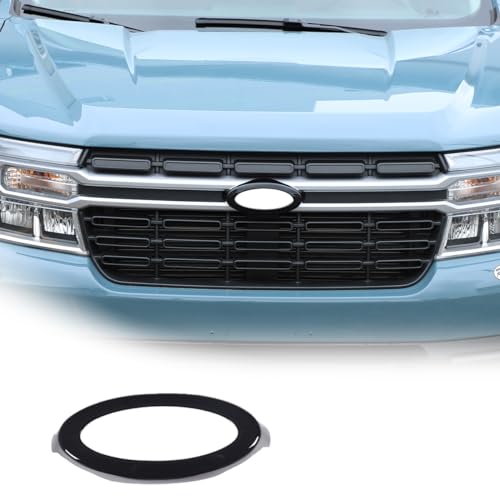 Image of Car Front Emblems Trim Ring Cover Compatible with Ford Maverick 2022-2025, Front Hood Center Emblem Logo Cover, Car Front Center Badge Surrounding Ring Decorative Accessories, Glossy Black