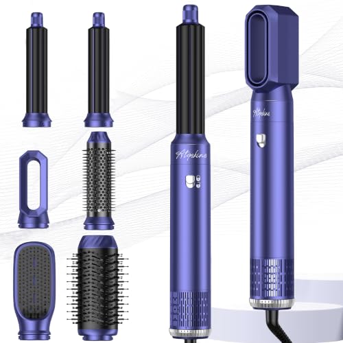Image of Atopskins 6 in 1 Hair Dryer Brush Hot Air Styler Detachable for Travel, Blow Dryer 3 Heat Settings to Straighten, Auto Curl, Volumize Home Salon Results Frizz-Free Shine All Hair Types - Blue