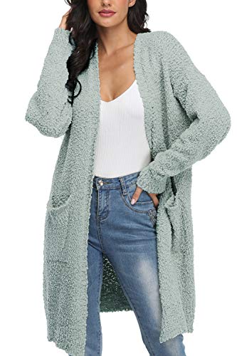 EZIGO Womens Long Sleeve Cardigan Sweater Open Front Warm Cardigan Sweater Soft Touching Design Cardigan Sweater with Pocket Grey