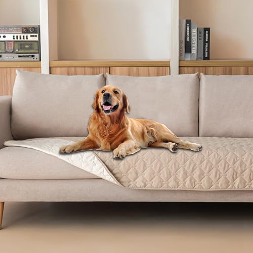 Image of gogobunny 100% Double Sided Waterproof Dog Blanket Soft Pet Bed Cover Reversible Protect Furniture Couch Sofa Car for Puppy Cat Kids (Dark Beige /Light Beige, 30x80 Inch (Pack of 1))