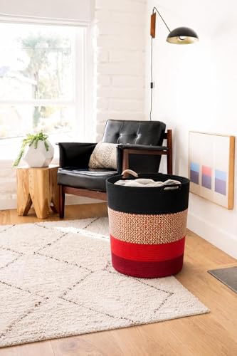 Image of SLAPPY Laundry Basket Large Hamper, Woven Baskets for Storage, 17.8 inch x 15.8 inch x 13.8 inch, Wicker Laundry Baskets for Living Room, Dirty Clothes Basket, Baby Hamper for Nursery, Black & RAINREDY (Modern)