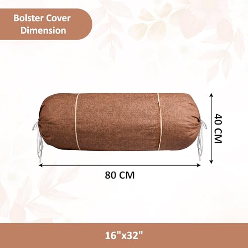 Image of Urbane Home Set of 4 Bolster /Side Pillow Cover | 16 inchx32 inch Cylindrical Masland /Masand Long Pillow Cover For Diwan Pillows | Plain Brown