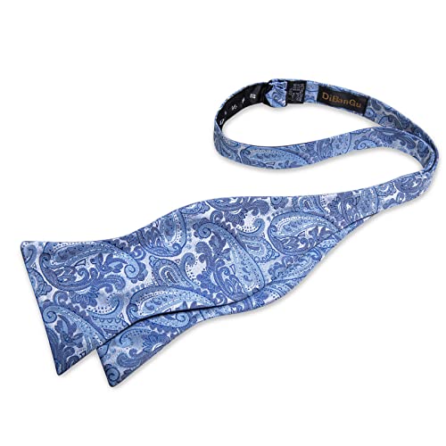 Image of DiBanGu Mens Silk Self Bow Ties,Woven Solid Striped Paisley Bowtie and Pocket Square Cufflinks Set for Men Tuxedo Wedding, Baby Blue