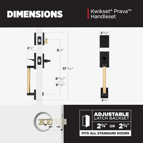 Image of Kwikset Prava Front Door Lock Handle and Deadbolt Set, Entry Handleset Exterior with Interior Reversible Lever, Matte Black and Satin Brass, Pick Resistant SmartKey Deadbolt