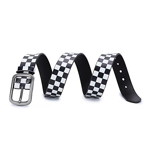 Men's Belt,White & Black Checkerboard Belt,Unisex Alloy pin Buckle Belt Hip hop Style Personality Trend Belt,Black and White,115CM/45.3''4