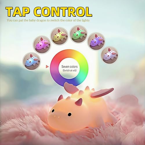 Cute Baby Dragon Kids Night Light for Kids,Cute Soft Silicone Lamp 3 Level Dimmable Changing Rechargeable Breastfeeding Nursery Portable Kawaii Lamps,Bedside Lamp for Baby and Toddler,Boy Girls?Pink?