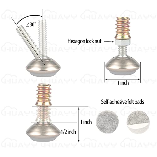 Huayy Furniture Levelers Swivel Feet,Angle Height Adjustable(1/4-20 Nut Inserts Kits---16 Sets),Heavy Duty Leveling Legs For Table Chairs Cabinets Sofa ,With High-Density Self-Adhesive Felt Pads #TOP1