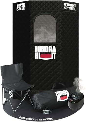 TUNDRA HUT XL Portable Home Sauna for Wellness & Relaxation | Steam-Heated Hexagon Model | 99-Min Rapid Steam Room Generator, Floor Mat, Towel, Chair & More | 2-Min Setup | USA Athlete Founded (THSX1)