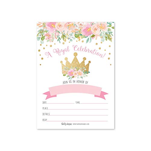 Image of Hadley Designs Kids Birthday Invitations Girl Princess Theme - 25 Royal Birthday Party Invitations For Girls, Princess Invites For Girls, Cute Party Supplies, Made in USA