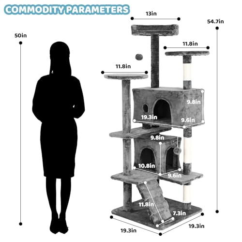 Torre para gatos grandes 54" alto con rascadores y cama miniatura 7