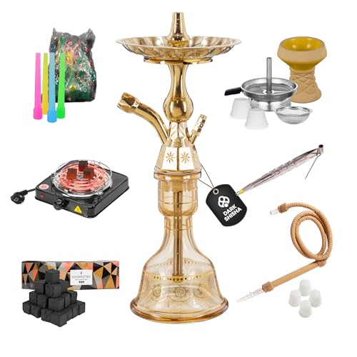 Dark Shisha Chicha Traditionnelle Luna Ambrée 44,5 cm + 1 kg Charbon Naturel Cocobration 27 mm + Allume-Charbon Électrique 1000W avec Panier + 50 Embouts...