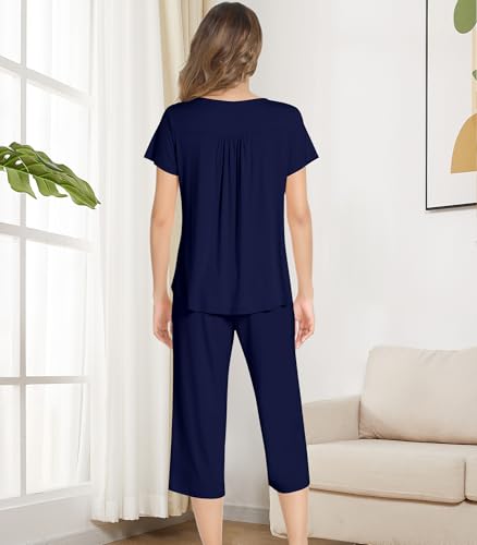 Image of NACHILA Bamboo Viscose Pajamas for Women Pleated Ruffle Tank Top Pjs Set