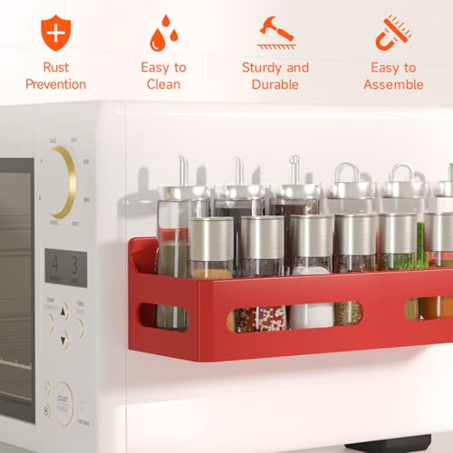 Image of Sevenblue 4-Pack Magnetic Spice Rack for Refrigerator with Hooks, Red