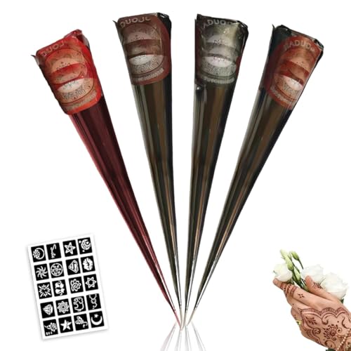 XPEX 4 Piezas de Henna Tatuajes,Cremas Temporales para Tatuajes Artísticos con Patrón,Pasta Pintada a Mano con Pigmento,Para Hacer en Casa (Naranja +Negro +Marrón +Rojo)