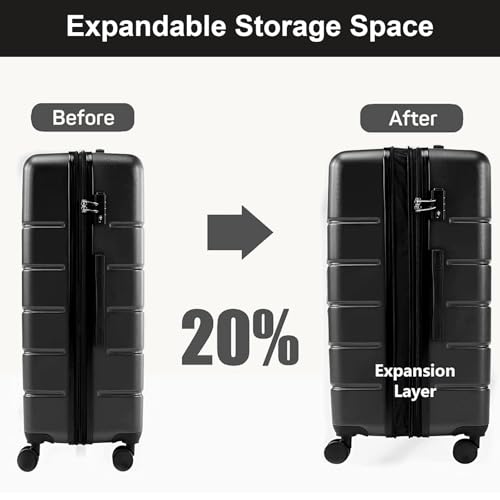 Luggage Sets, Hardshell Suitcases Set with TSA Lock, 3 Piece Luggage Sets with Spinner Wheels, Hardside Expandable Suitcase Set for Travel or Business Trip, 20/24/28inch(Black)4