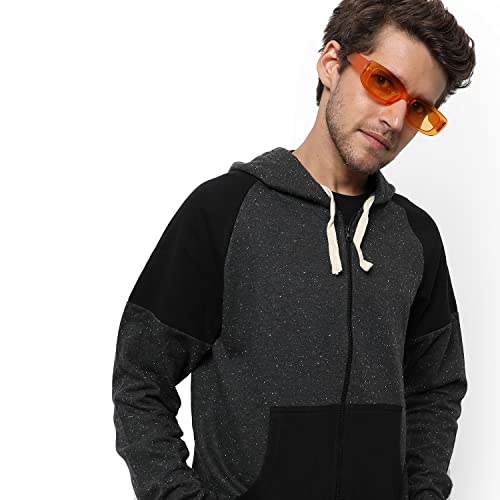 Image of CAHOOT Men's Dark Blue Zip-Front Hoodie with Contrast Drawstring for Casual Wear | Long Sleeve | Hooded Neck | Zipper Closure | Cotton Sweatshirt Crafted with Comfort Fit for Everyday Wear
