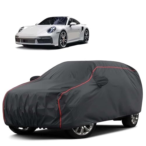 Image of Sulfar 100% Water Resistant Car Body Cover Compatible with Mirror for Porsche 911 Carrera (Triple Stitched, Full Bottom Elastic, Dark Grey Tafetta with Red Piping)