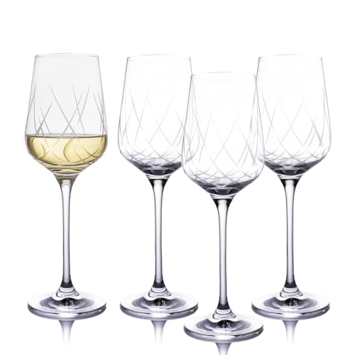 B.BOHEMIAN Weinglas Kris Kros 4er Set, 350 ml – Stilvolle Weißwein- & Rotweingläser aus Kristallin, eleganter Weinkelch mit modernem Schliff, spülmaschinenfest, ideal für besondere Anlässe