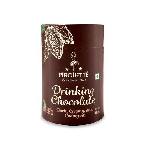 Image of Pirouette Drinking Chocolate | 55% Cocoa | Dark, Creamy & Indulgent | Premium Hot Chocolate Mix with Cocoa Butter, Unrefined Mauritius Dark Brown Sugar & Maldon Sea Salt | No Fillers No milk powder | 150g (6 x 25g Sachets) | Christmas Gifting